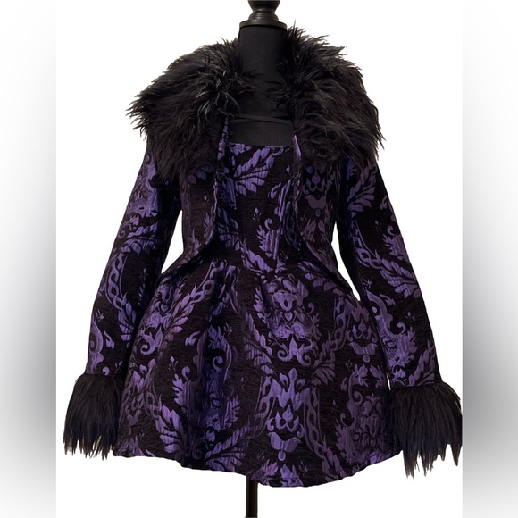 Dolls Kill / Widow Purple Brocade Sultry Sins Matching Dress Set - Picture 3 of 14